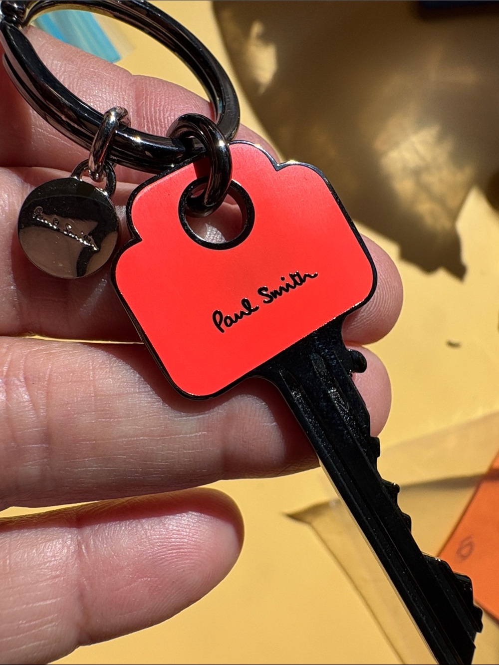 Paul Smith Bright Orange Key Keyring with Silver Hardware